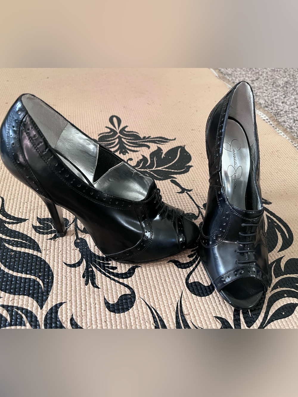Jessica Simpson Black Lace-Up Peep Toe Heels